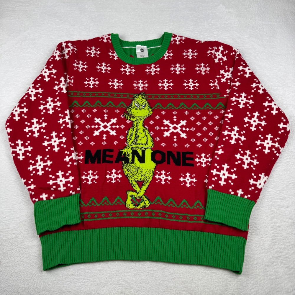 The Grinch Sweater Unisex L Red Green Mean One Snowflake Knit Holiday Sweater